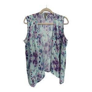 Brina & Em Watercolor Vest Blue Purple Light Weight Ooen Front Vest Size XL
